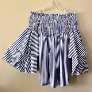 SKYLAR & MADISON Off-the-Shoulder, Blue & White, Flowy Tunic Top/Dress - SZ S